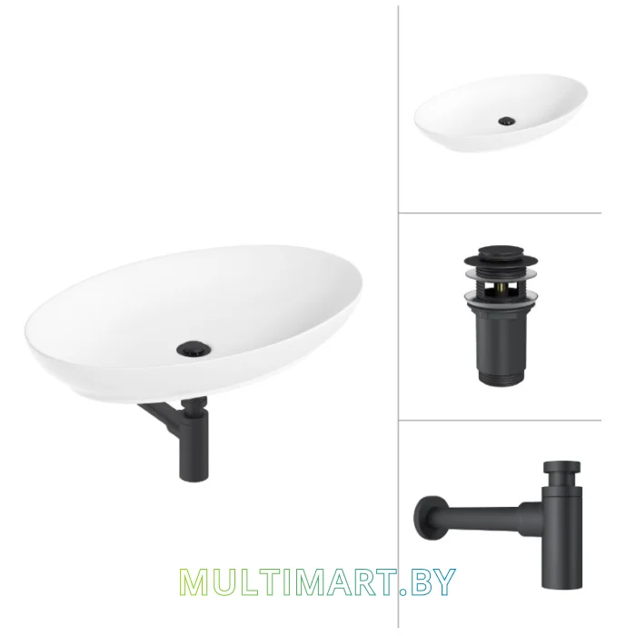 Умывальник Lauter 21571 (клапан 21190B + сифон 21635B, черный матовый)
